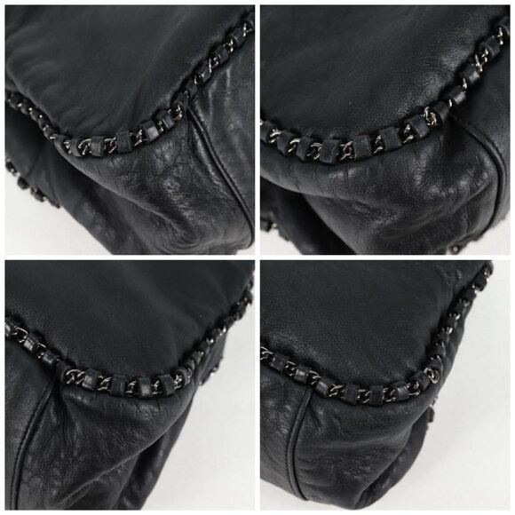 CHANEL Chain Hand Bag Lamb Skin Black Gold CC Auth PP536V - Picture 14 of 16